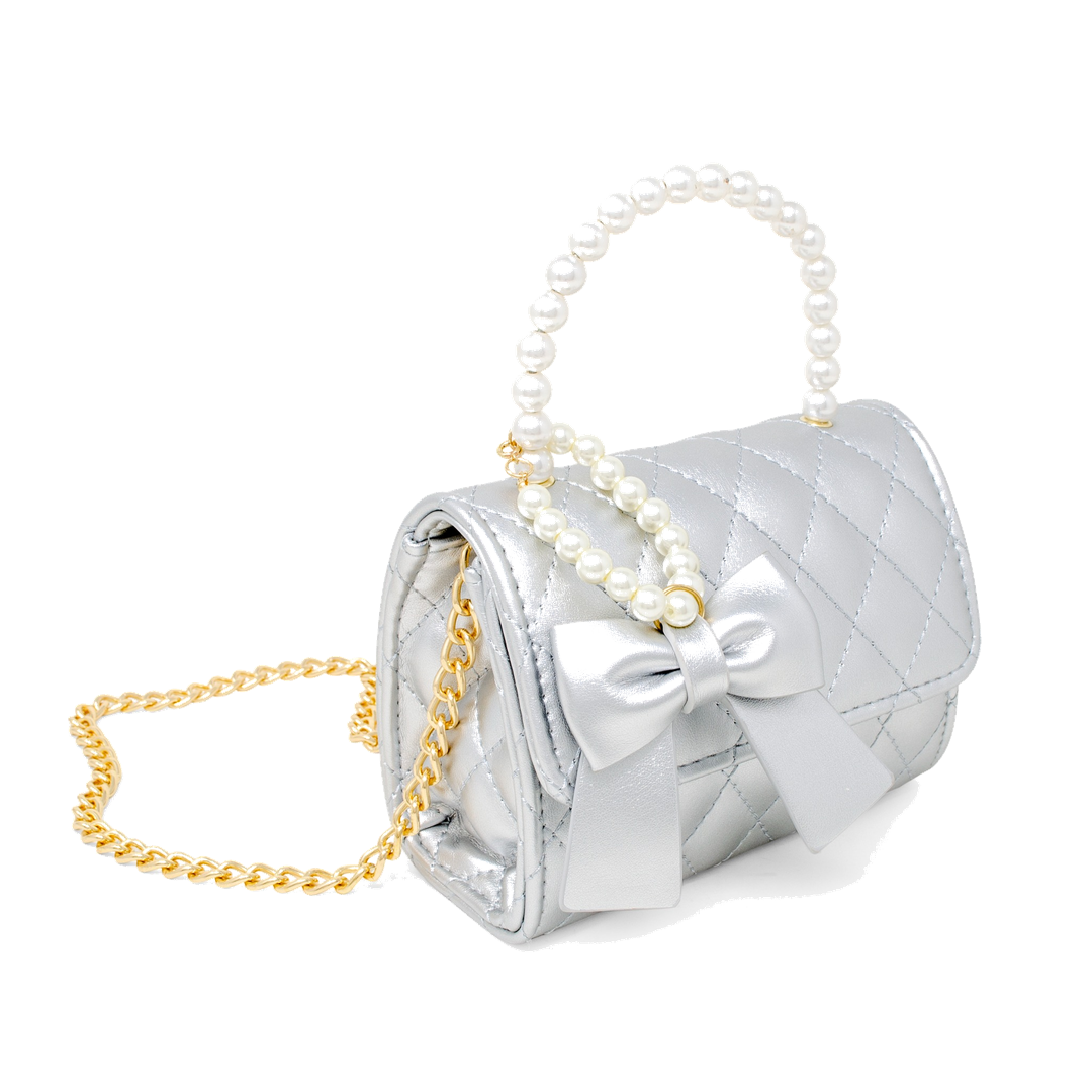 Quilted Leather Pearl Bag - Silver