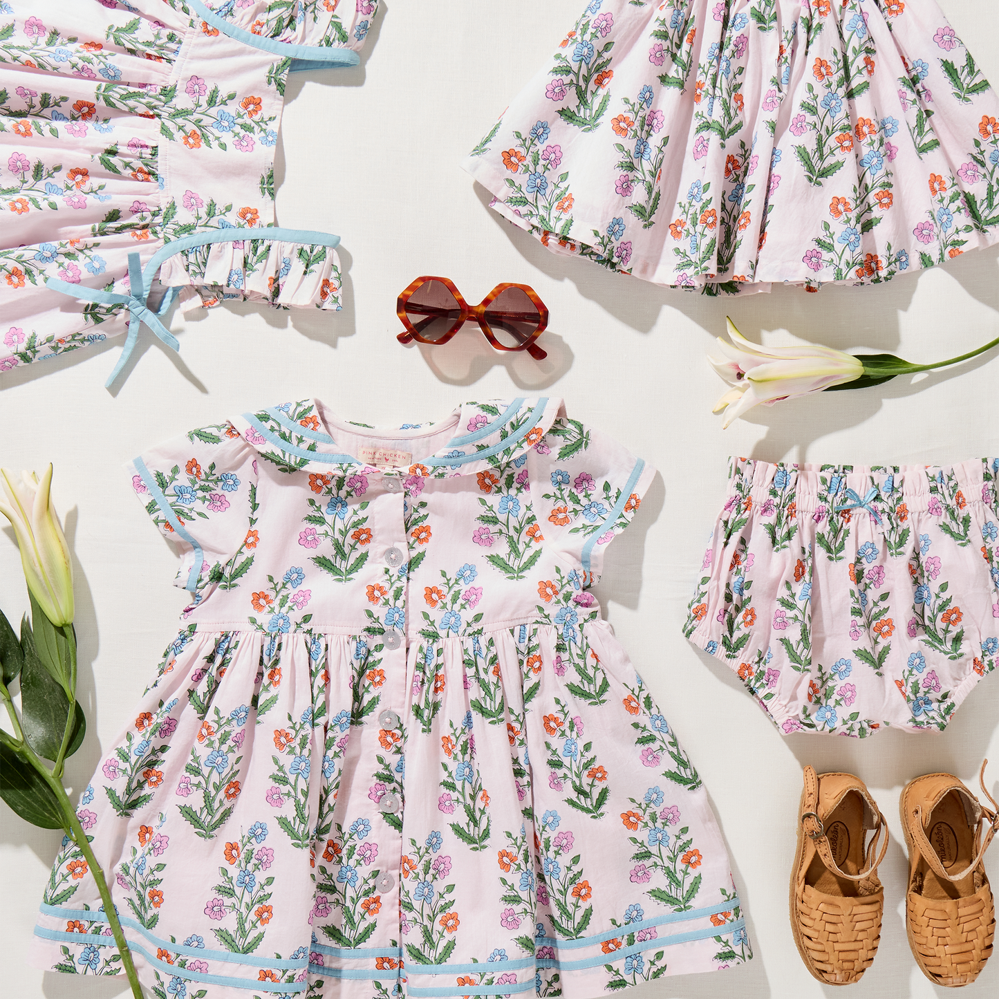 Girls Gianna Skirt - Pink Dewdrop Block Print