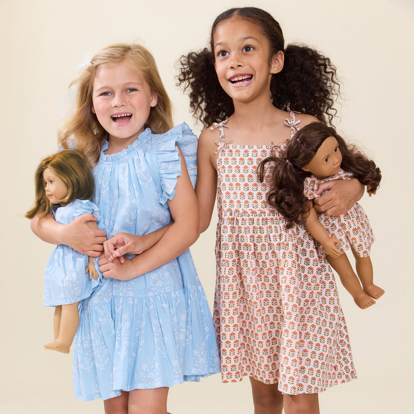 Doll Elsie Dress - Pink Prairie Block Print