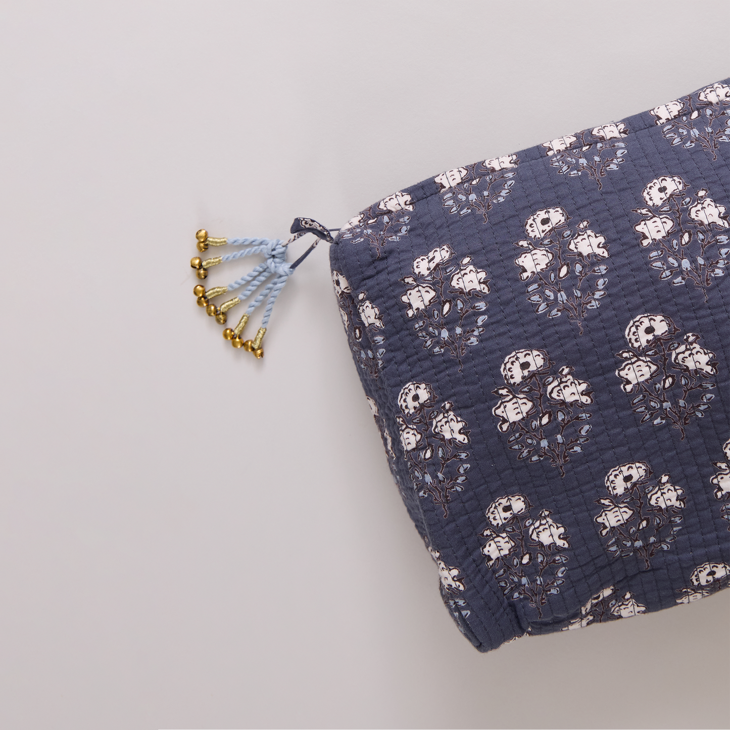 Small Quilted Pouch - Navy Strawflower