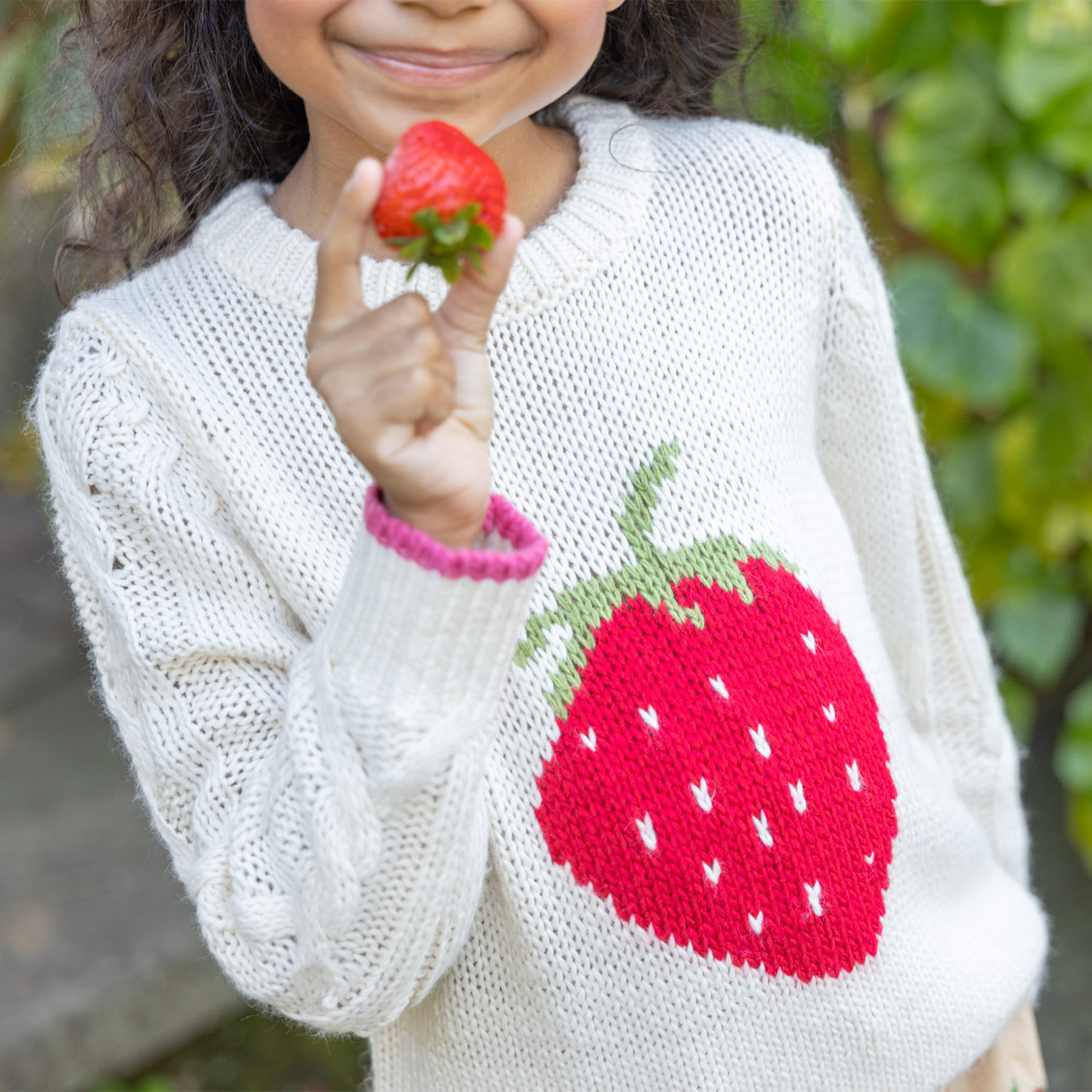 Girls Haven Sweater - Cream Strawberry