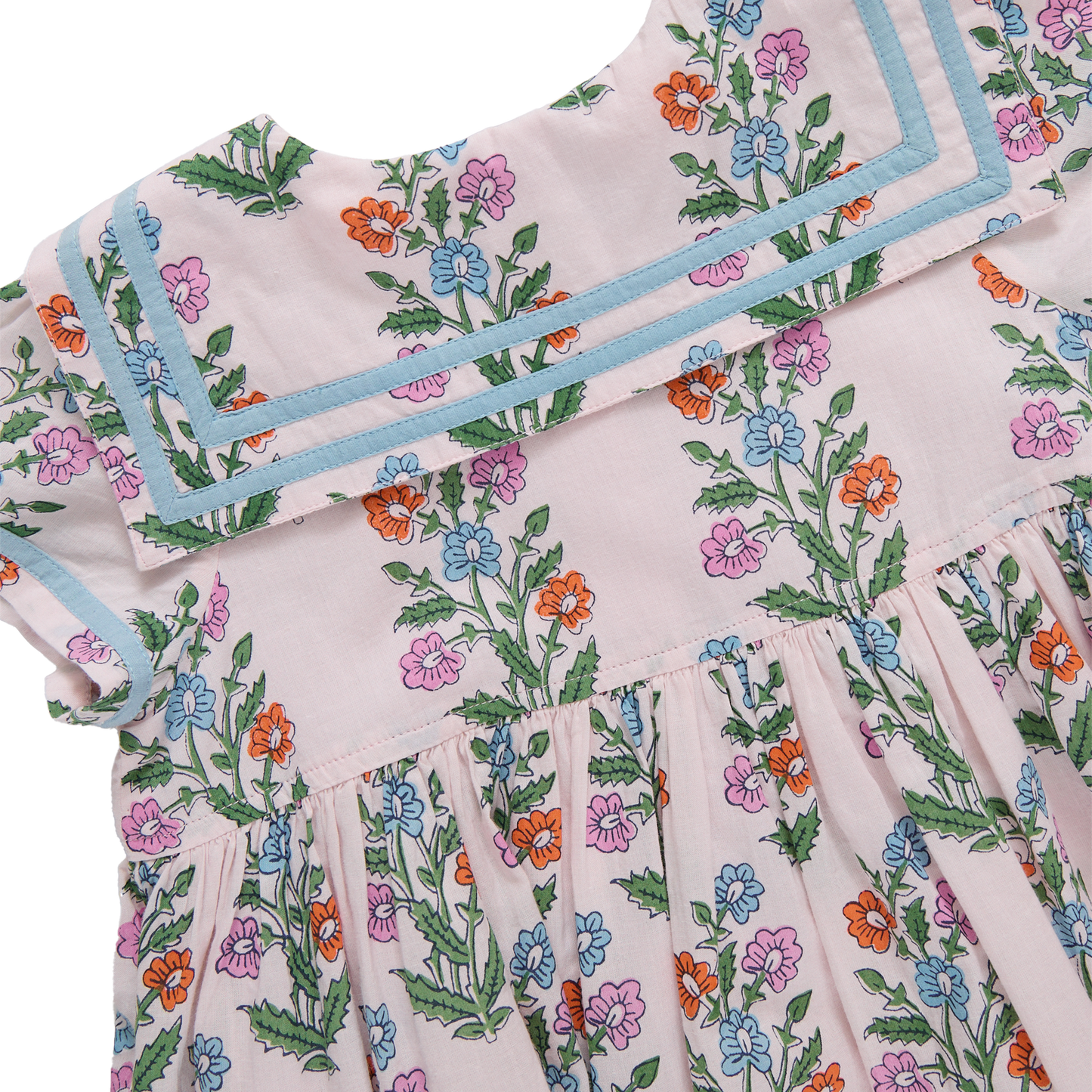 Girls Elowen Dress - Pink Dewdrop Block Print