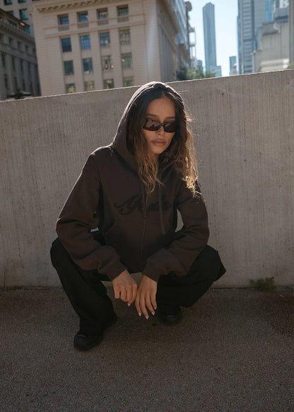 AFENDS Womens Kourt - Zip Hood - Coffee