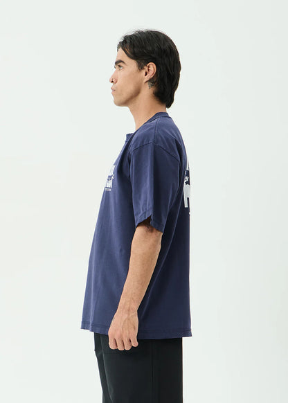 AFENDS Mens Bad Dog - Heavyweight Boxy Tee - Washed Deep Sea