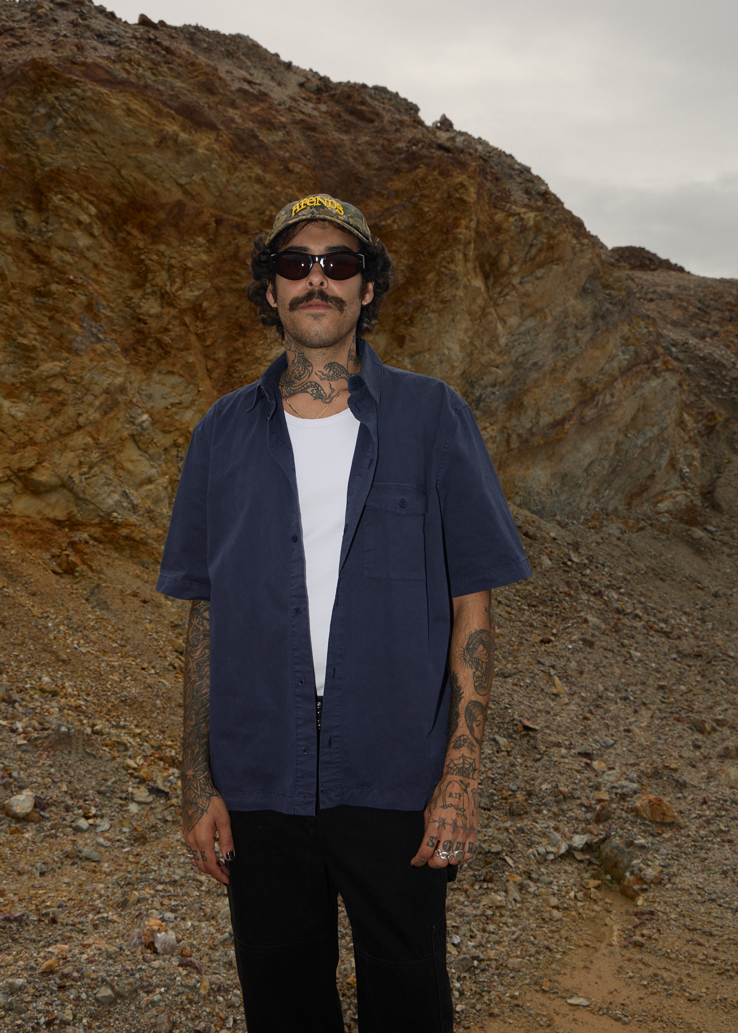 AFENDS Mens Overdie - Overdyed Short Sleeve Shirt - Deep Sea
