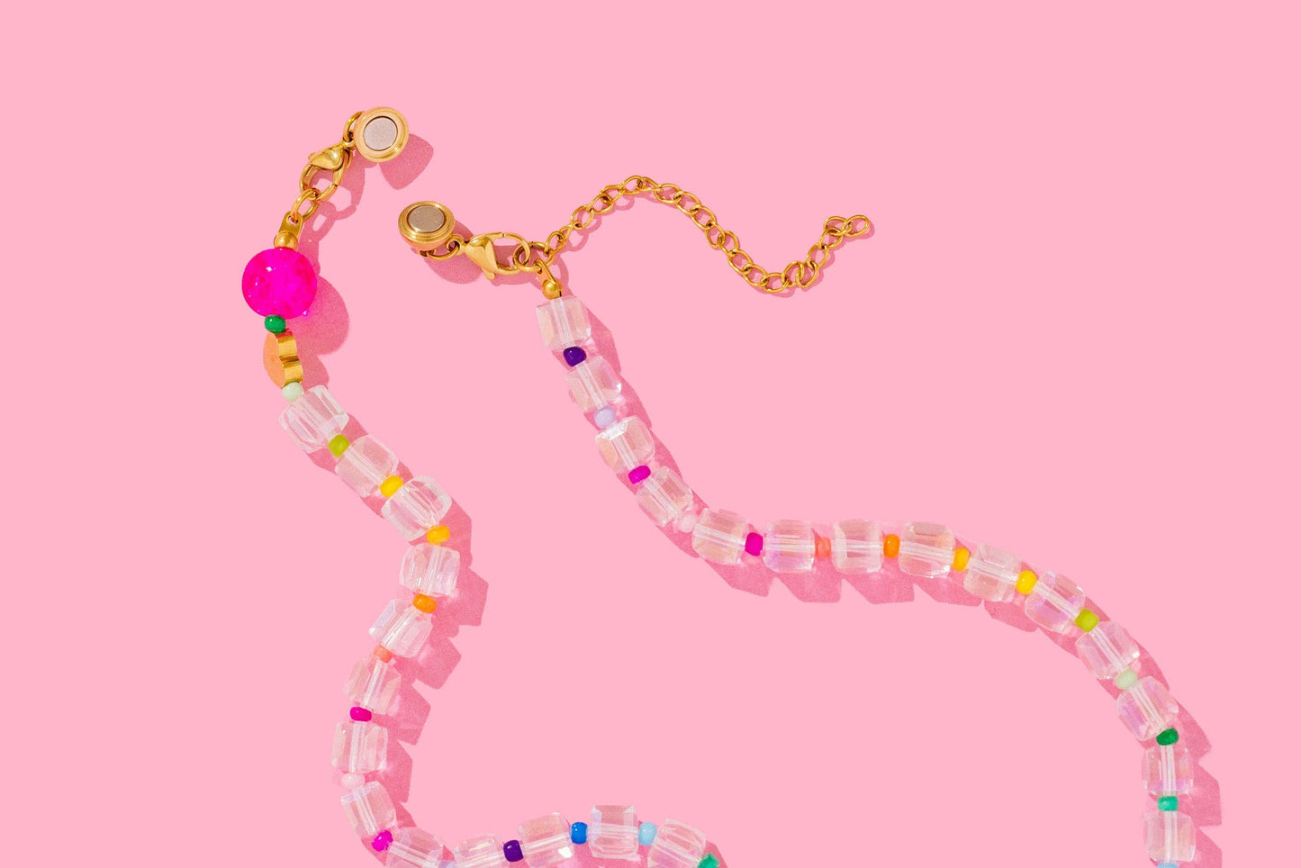 Maggie Beaded Necklace - White Opals + Multi-Colored