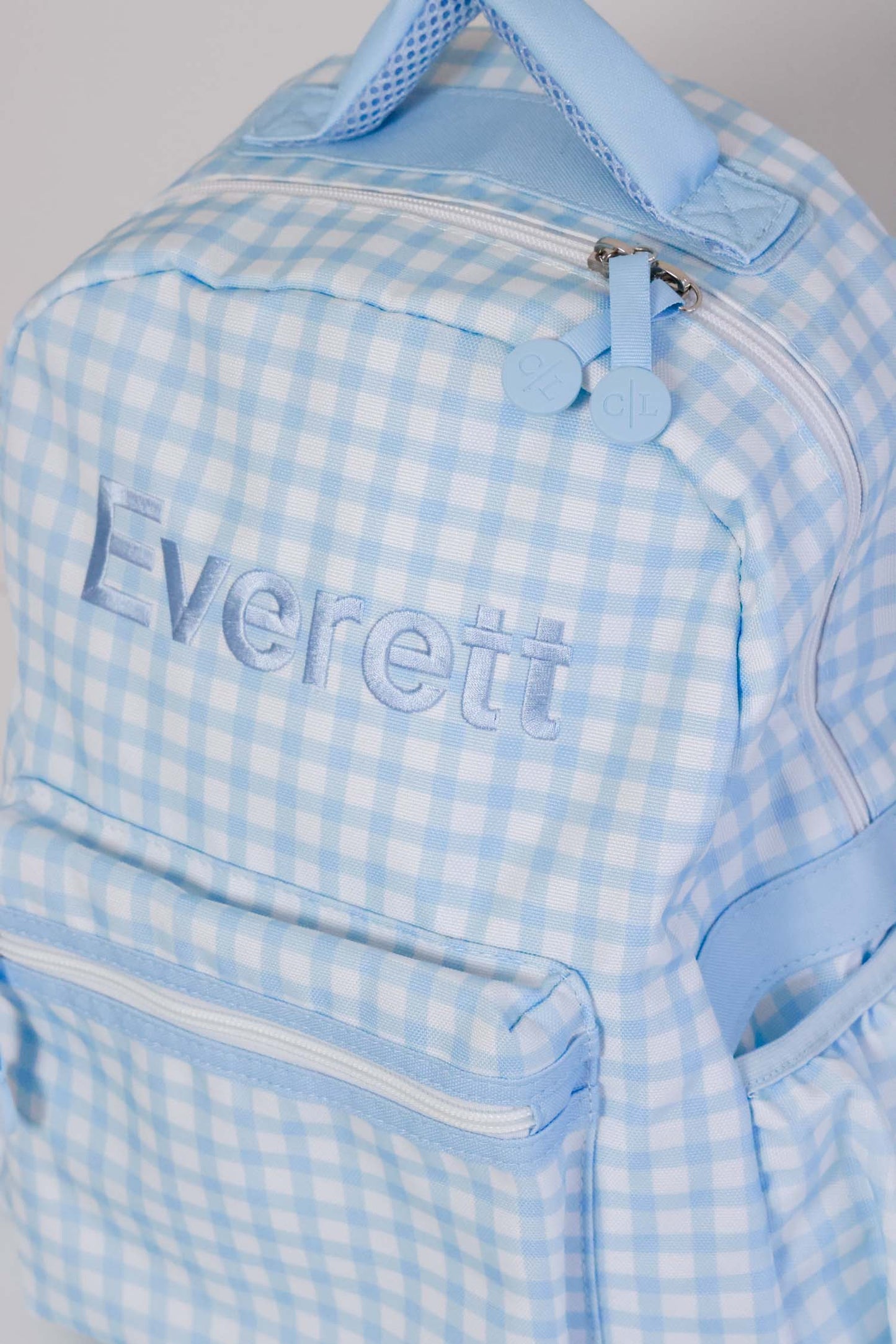Kids Embroidered Backpack | Blue Gingham