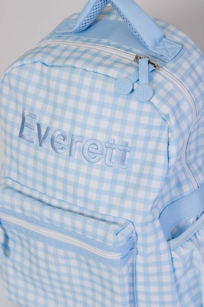 Kids Embroidered Backpack | Blue Gingham
