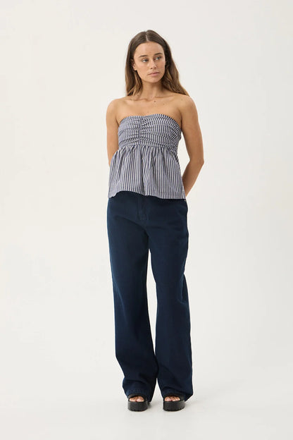 AFENDS Womens Juni - Strapless Top - Navy Stripe