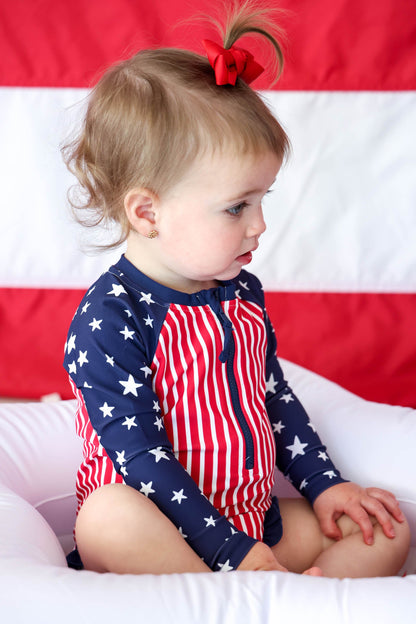 Long Sleeve Rash Guard with Front Zipper | Stars & Stripes Party