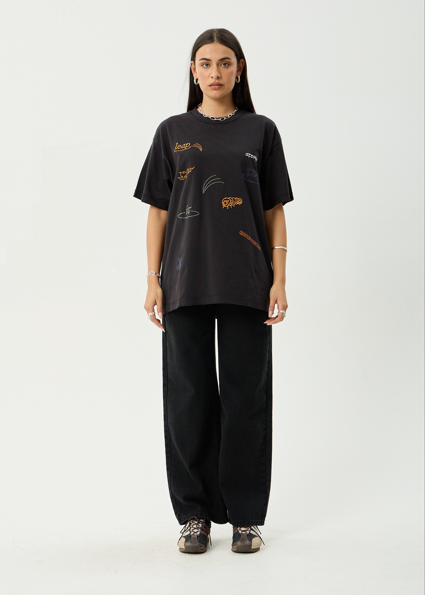 AFENDS Mens Leap - Heavyweight Boxy Tee - Stone Black