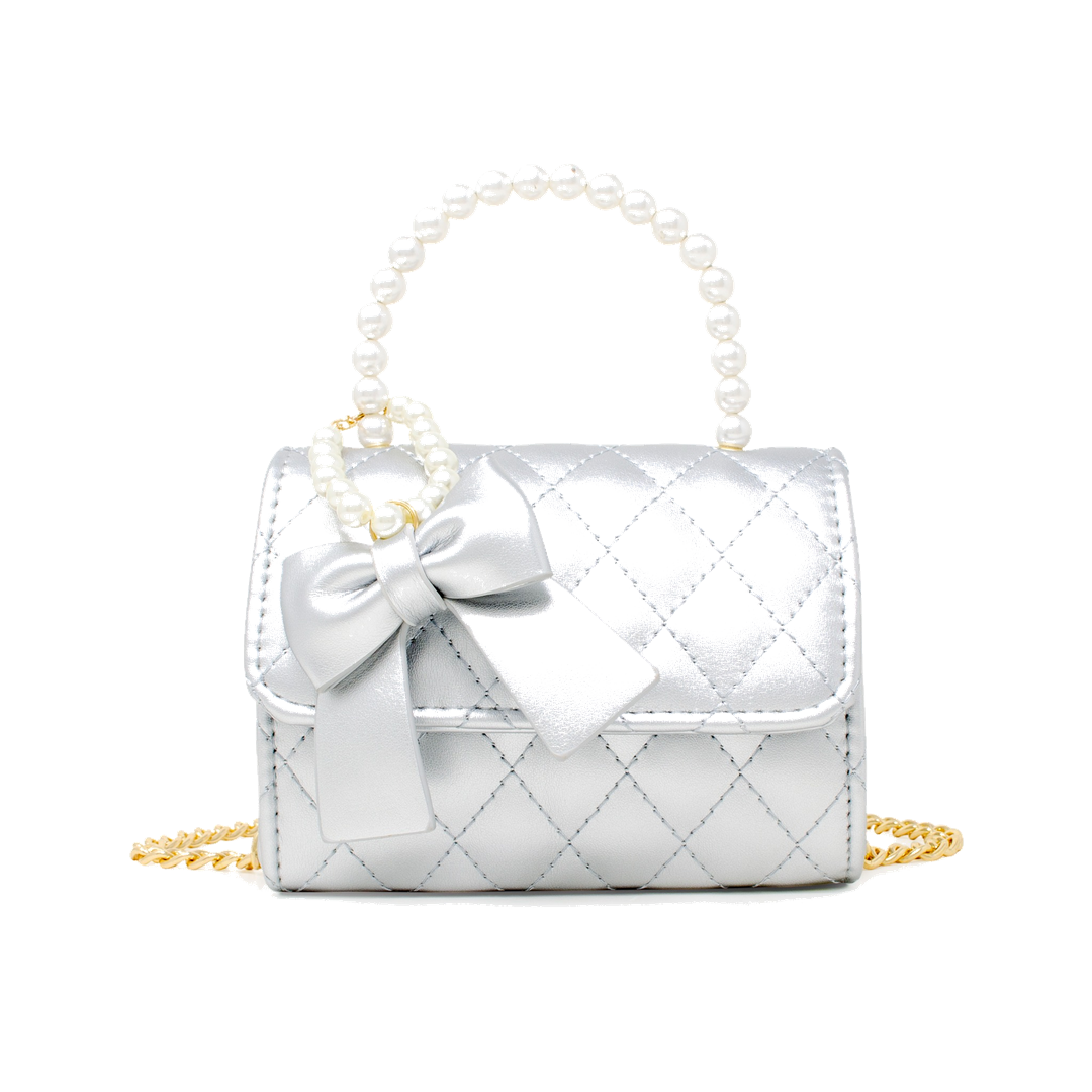 Quilted Leather Pearl Bag - Silver