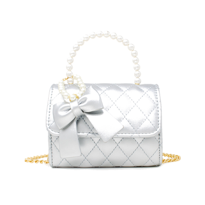 Quilted Leather Pearl Bag - Silver