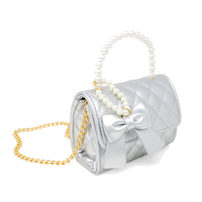 Quilted Leather Pearl Bag - Silver
