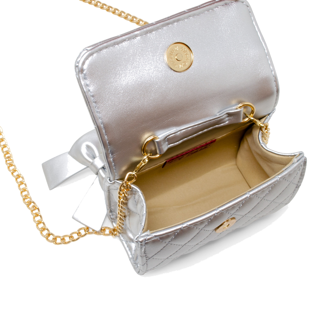 Quilted Leather Pearl Bag - Silver
