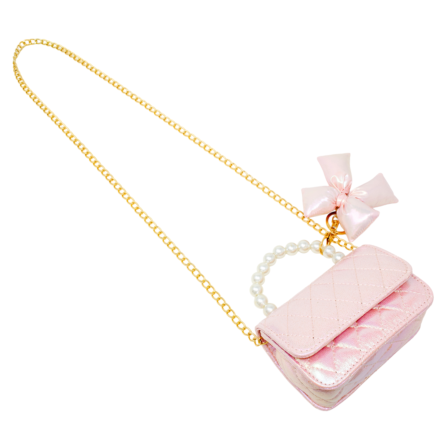Shiny Quilted Fluffy Bow Handbag - Pink