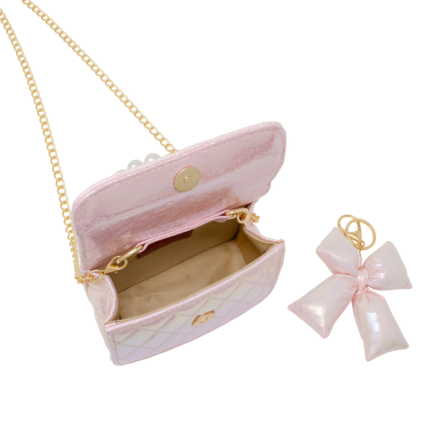 Shiny Quilted Fluffy Bow Handbag - Pink