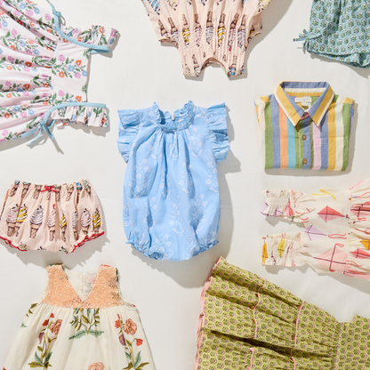 Girls Peachy Dress - Green Prairie Block Print
