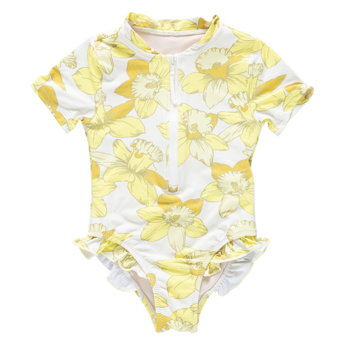 Girls Short Sleeve Arden Suit - Yellow Daffodils