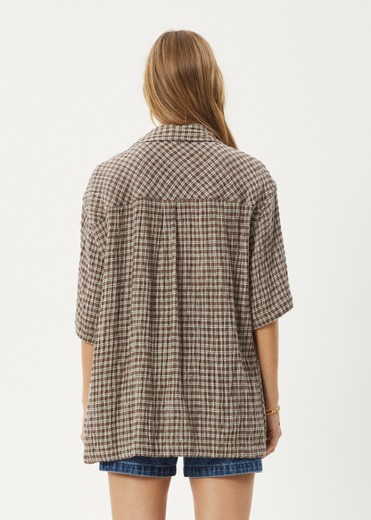 AFENDS Mens Base - Short Sleeve Shirt - Coffee Check