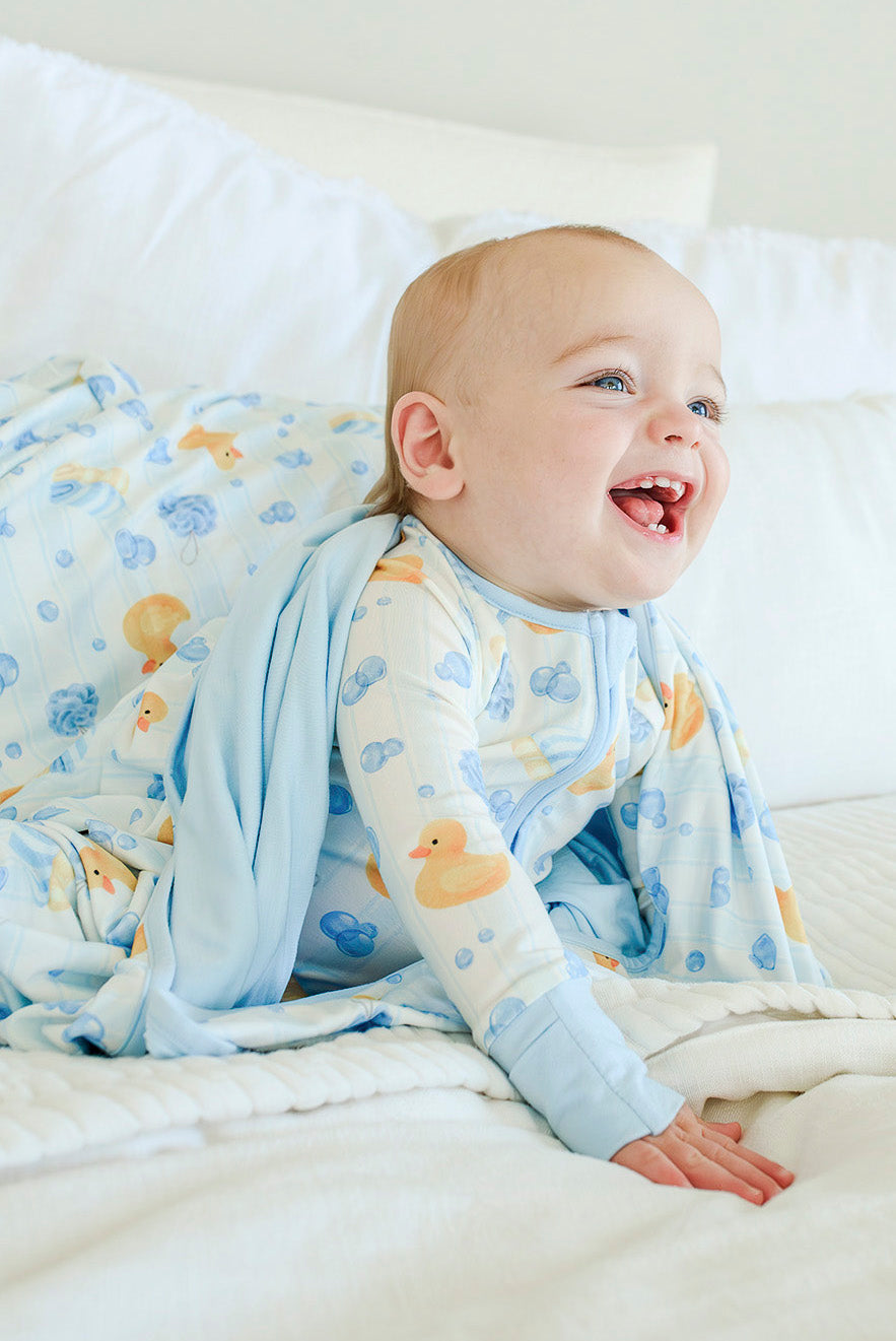 Convertible Bamboo Zip Romper | Bubble Duckies Blue