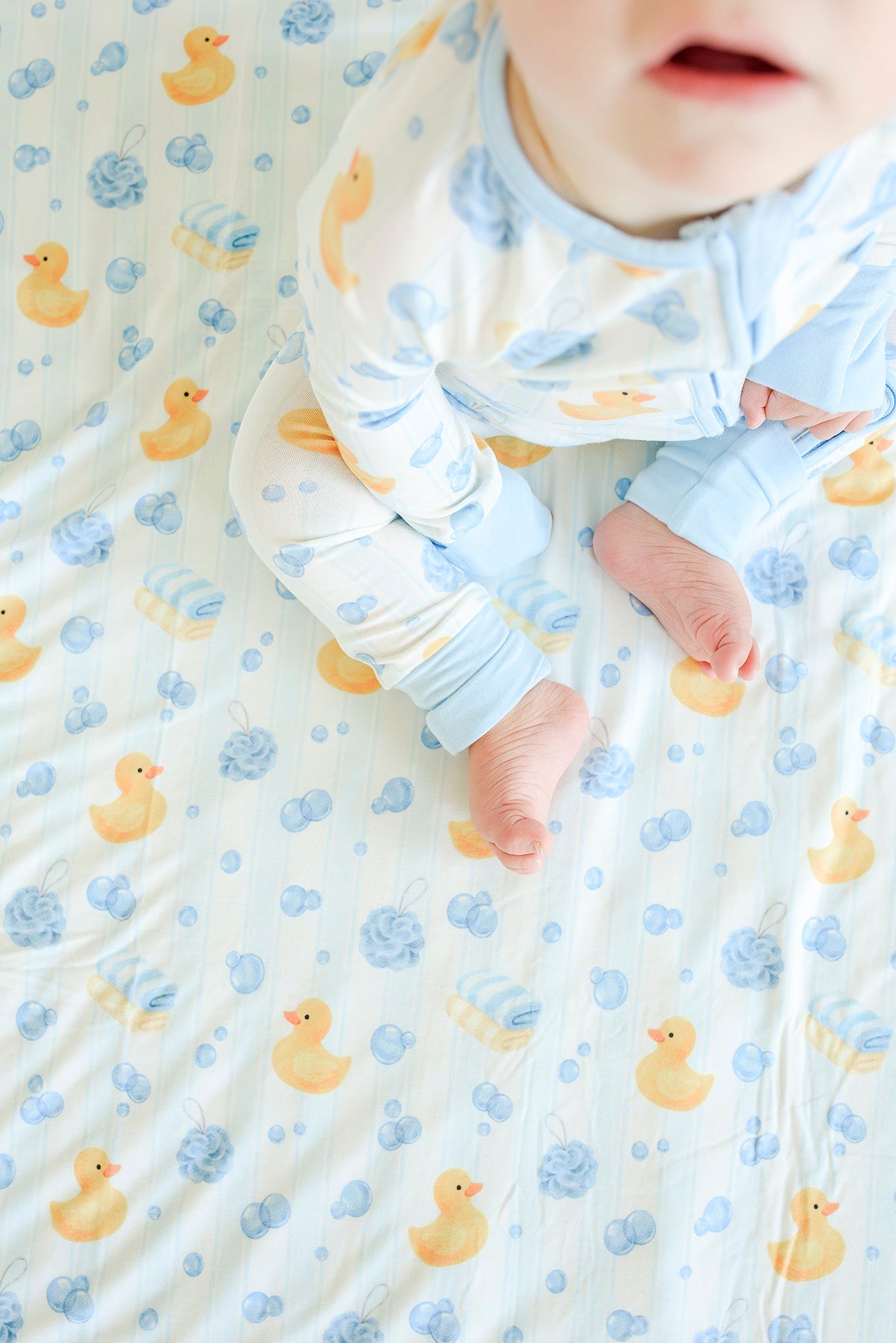 Convertible Bamboo Zip Romper | Bubble Duckies Blue