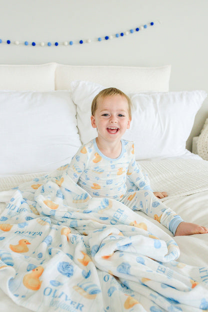 Personalized Kids Blanket | Bubble Duckies Blue