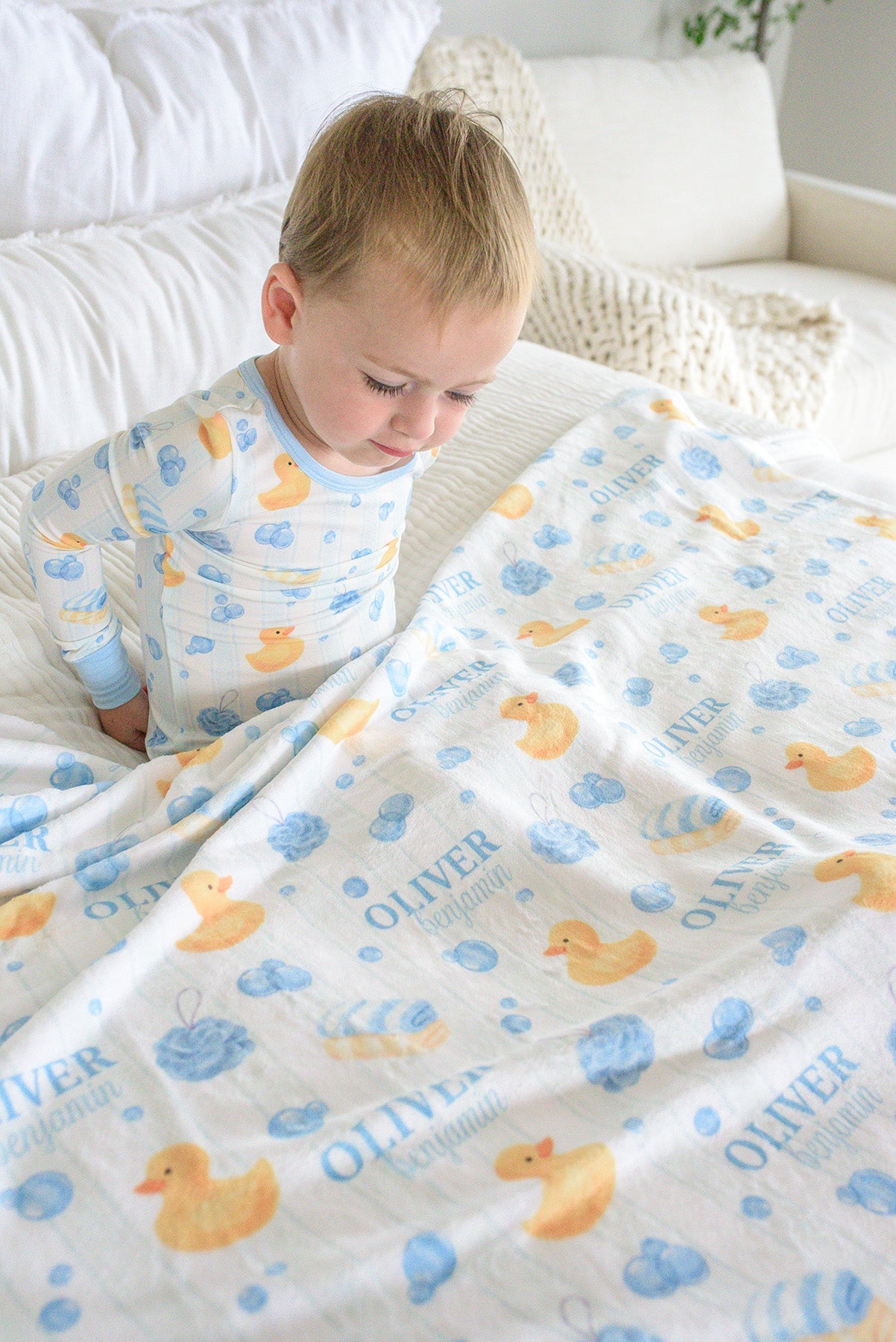 Personalized Kids Blanket | Bubble Duckies Blue