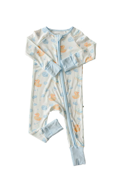 Convertible Bamboo Zip Romper | Bubble Duckies Blue