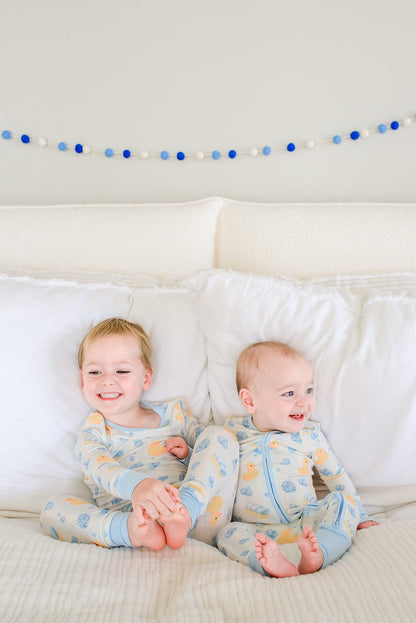 Convertible Bamboo Zip Romper | Bubble Duckies Blue