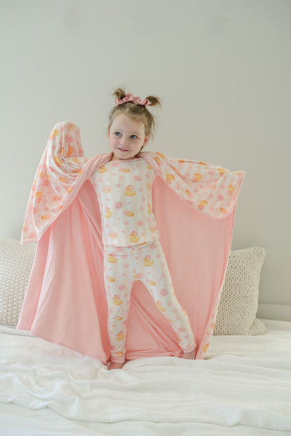 Double Sided Bamboo Blanket | Bubble Duckies Pink