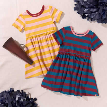 Sunny Dress - Teal and Burgundy Stripe