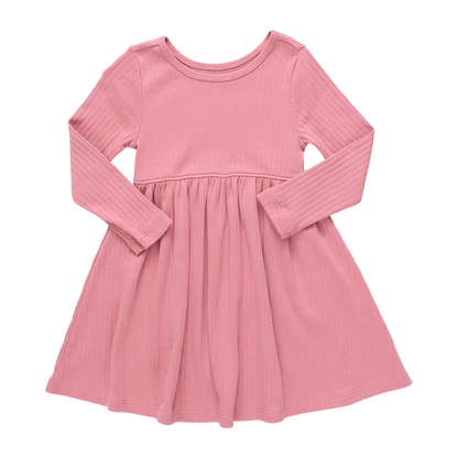 Sunny Long Sleeve Rib Dress - Dark Pink