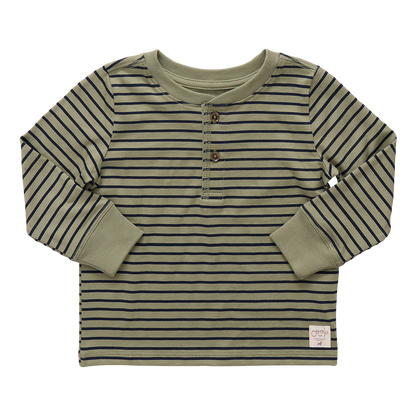 Scout Long Sleeve Henley T-Shirt - Green Mini Stripe