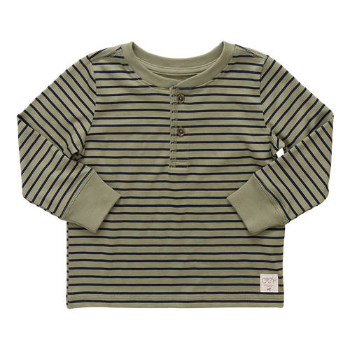 Scout Long Sleeve Henley T-Shirt - Green Mini Stripe