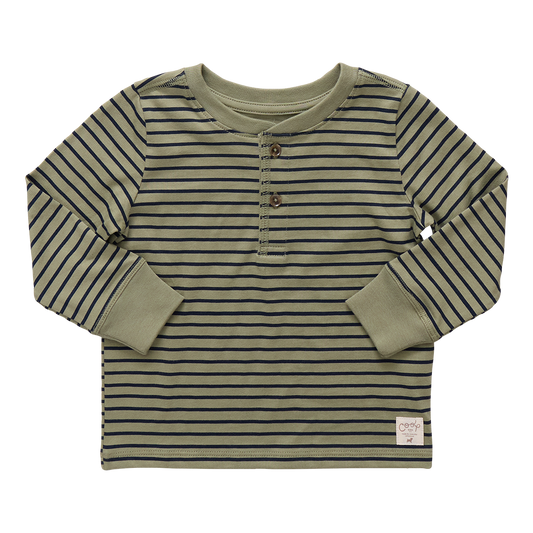 Scout Long Sleeve Henley T-Shirt - Green Mini Stripe
