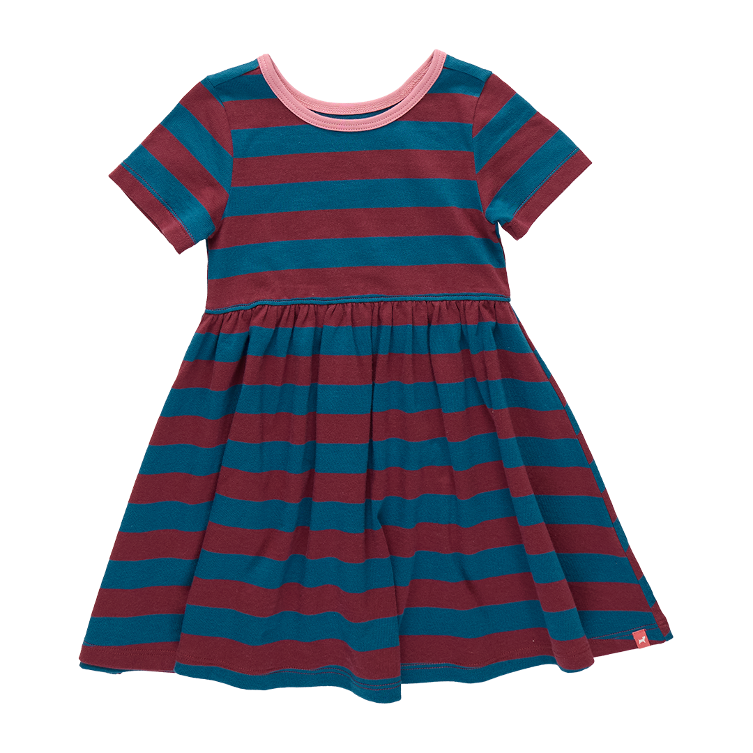 Sunny Dress - Teal and Burgundy Stripe