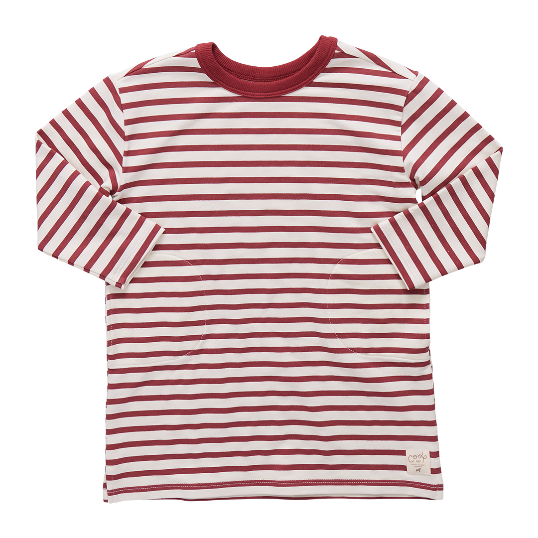 Hopscotch Long Sleeve Dress - Dark Red Stripe