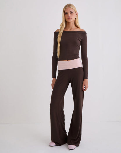 Coreta Foldover Trouser in Bitter Chocolate and Light Lilac