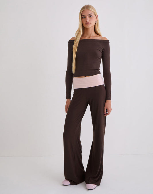 Coreta Foldover Trouser in Bitter Chocolate and Light Lilac