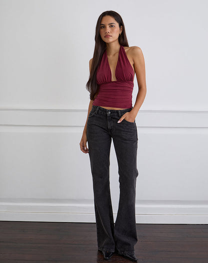 Cosimo Halterneck Top in Cupro Dark Red
