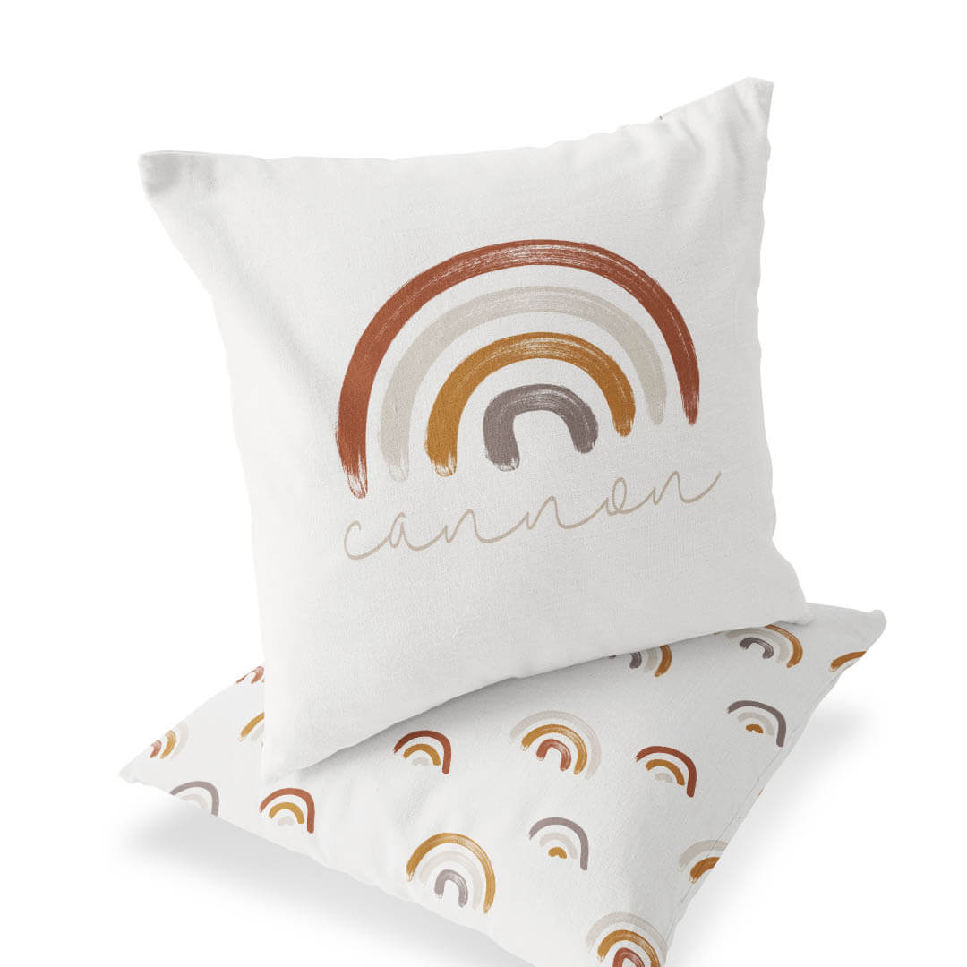 Cannon's Earthy Rainbow Personalized Name Throw Pillow
