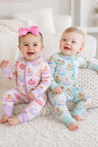 Convertible Bamboo Zip Romper | Poolside Pups Blue