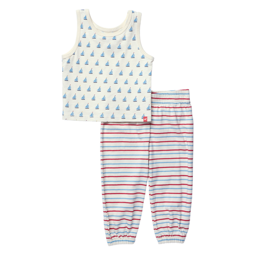 Baby Sleeveless Peekaboo Set - Sailboats