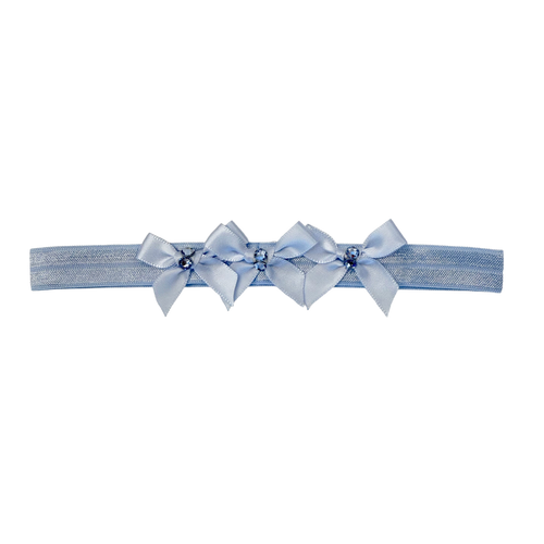 Small Satin Baby Band: Blue Bows