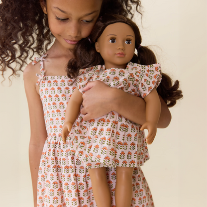 Doll Elsie Dress - Pink Prairie Block Print