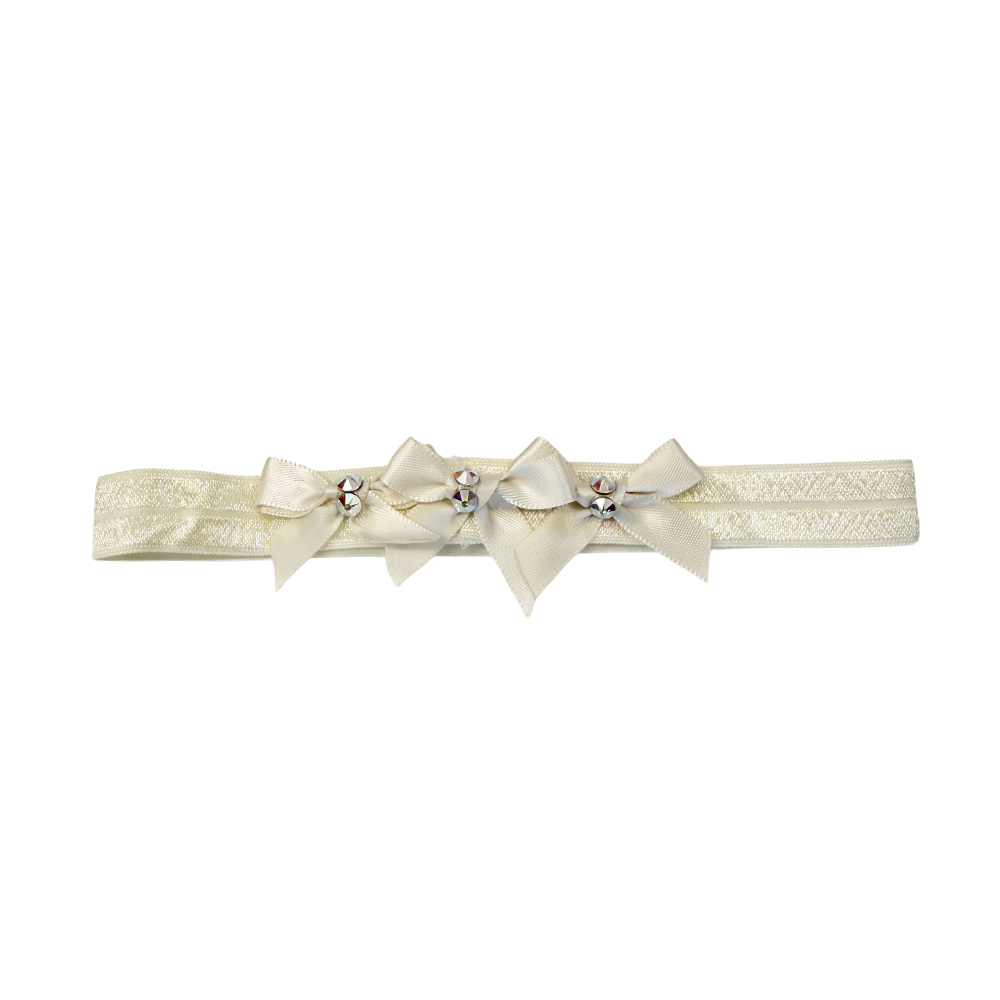 Small Satin Baby Band: Ivory Bows