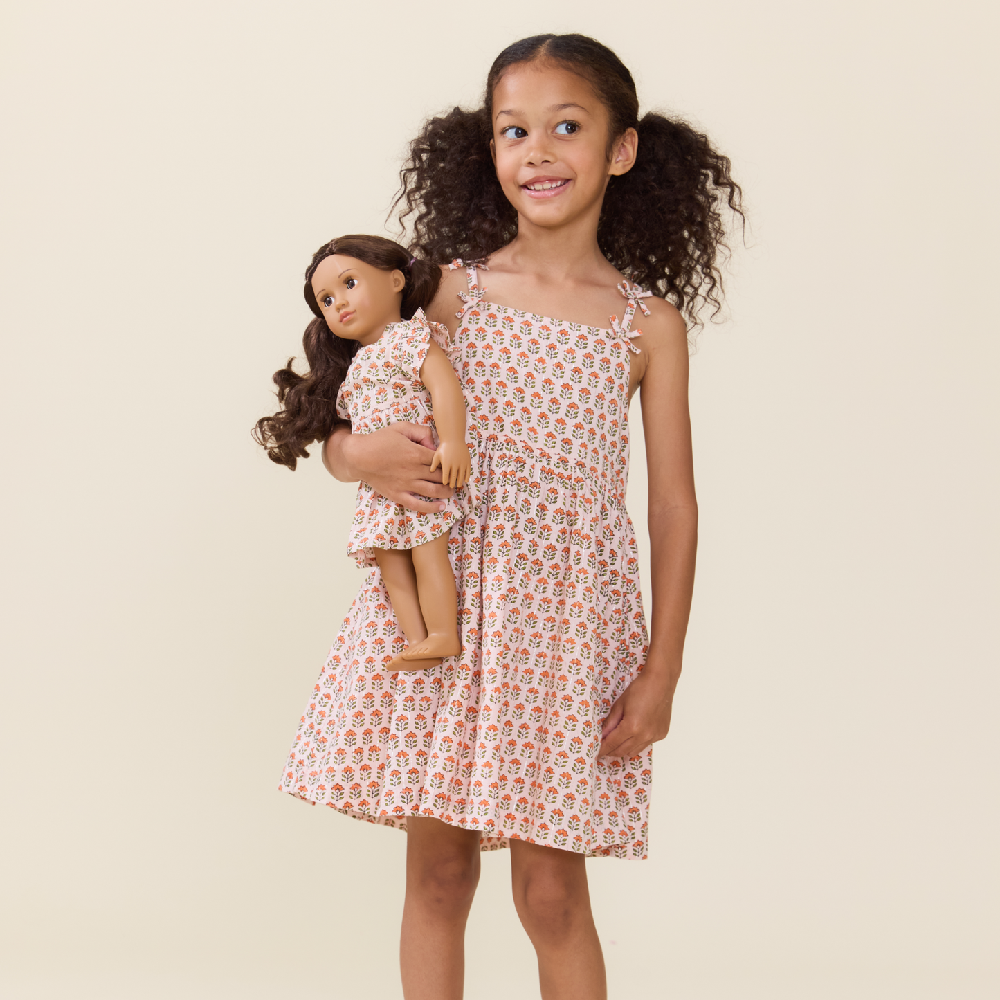 Doll Elsie Dress - Pink Prairie Block Print