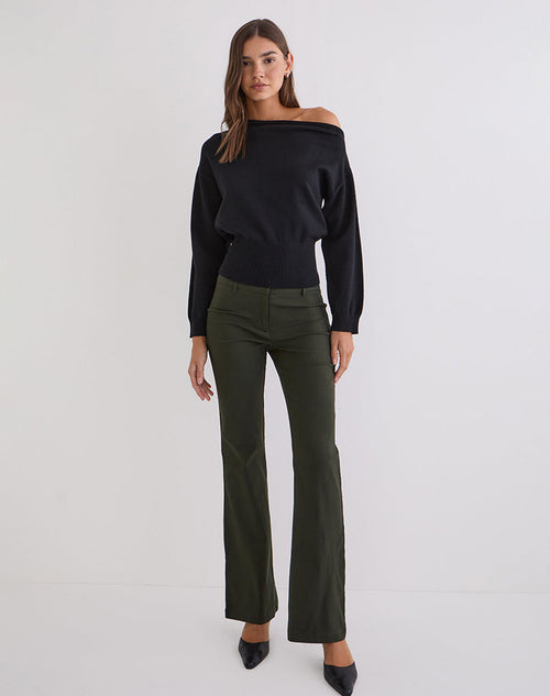 Darias Low Rise Flare Trouser in Dark Khaki