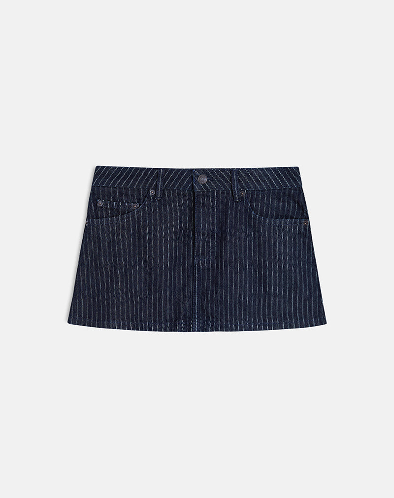 Denim Mini Skirt in Stripe Indigo
